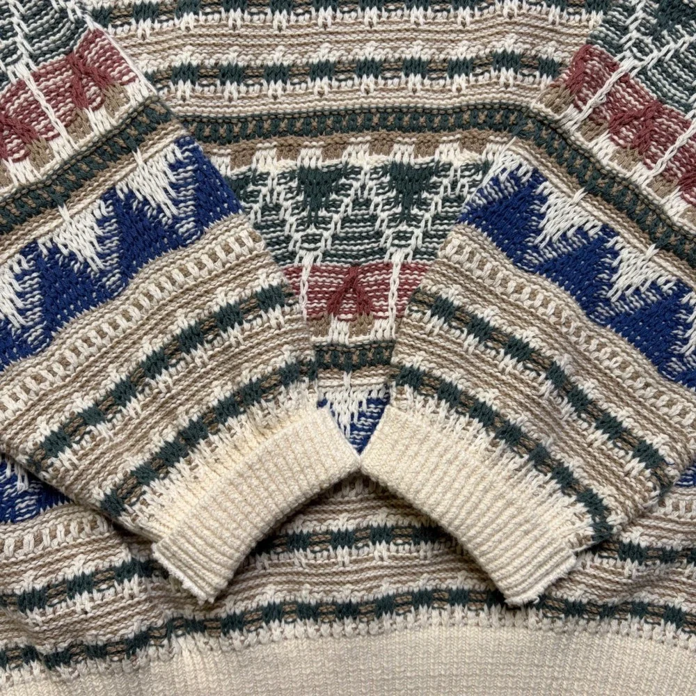 London Fog Sweater Mens XL Multi Fair Isle Geometric Knit Crewneck Vintage